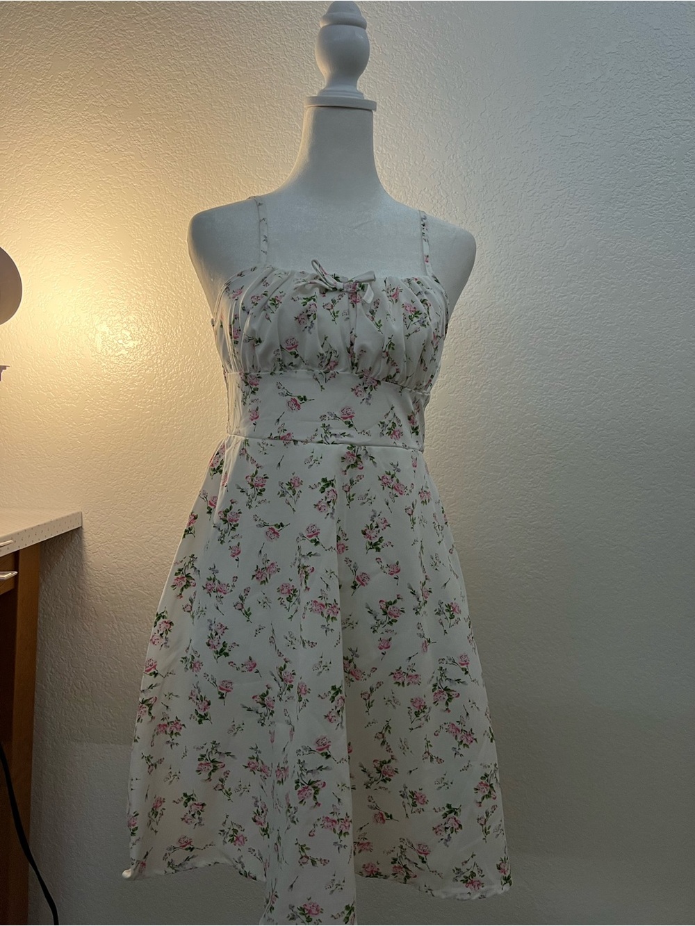 White Floral Coquette Milkmaid Dress Smocked Bow Cottagecore Youth 11Y XS